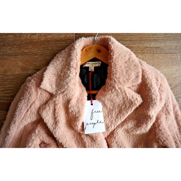 Free People OB1838252 Women Sz S Pink Faux Sherpa Relaxed Fit Cuff It Coat - Picture 9 of 12